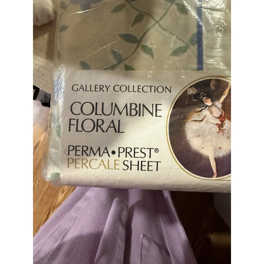 NOS Vtg Sears Gallery Collection Columbine Floral Full Flat Sheet Cottagecore